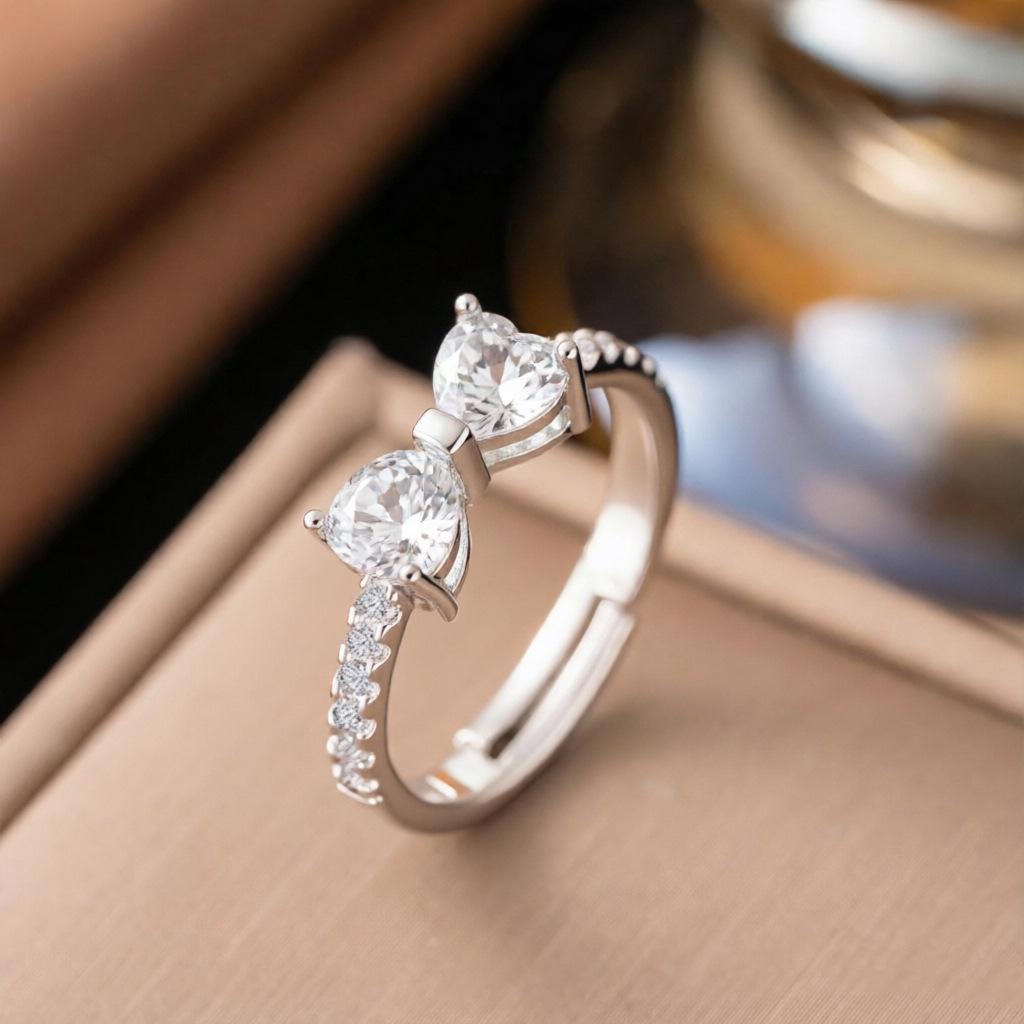 Micro-Inlaid Zircon Fashion Open Ring - Adjustable Luxury Index Finger Jewelry for Women