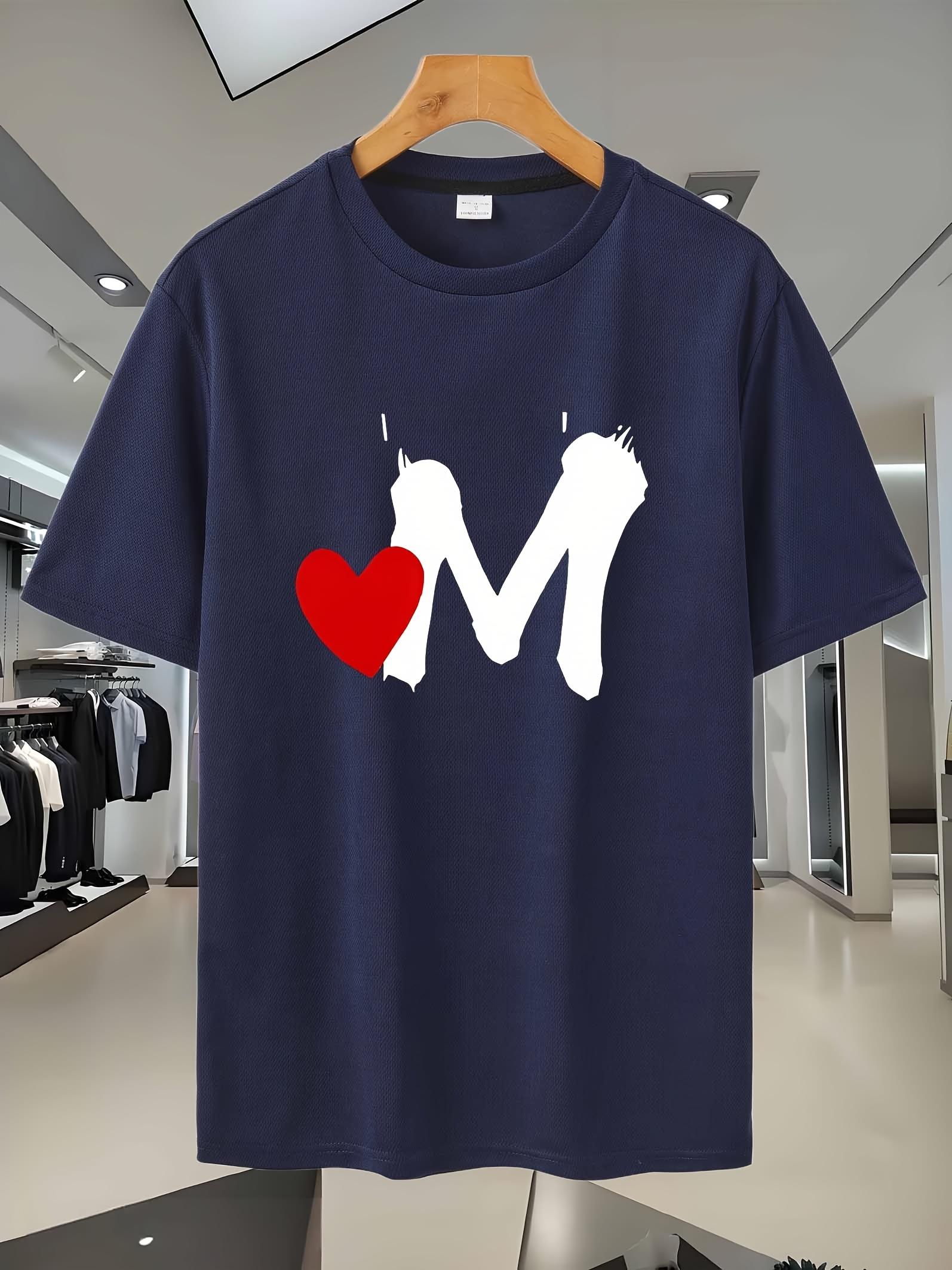 Breathable Mesh Athletic T-shirt - Lightweight Short Sleeve with M & Heart Graphic Print XXL