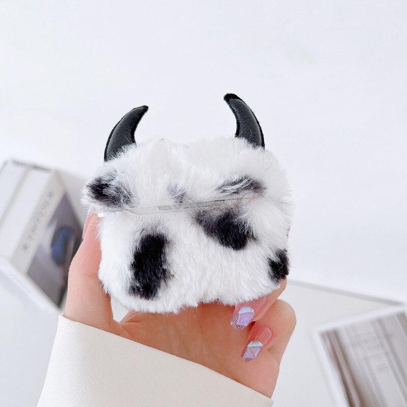 

Модный плюшевый плюшевый чехол из кавайного рога коровы с рисунком, чтобы сохранить тепло, мягкий чехол для наушников для Apple Airpods1 2 pro, защитный чехол для AirPod 3 2021 года