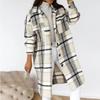 Women's Single Breasted Trench Coat Fashion Long Autumn Winter Women's Clothing Long Sleeve Woolen Plaid Overcoat Coat