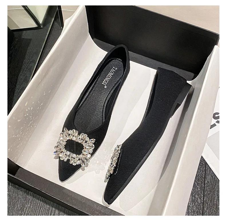New Women Flat Shoes Beautiful Crystal Casual Pointed Toe Boat Shoes Slip-on Loafers