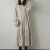 Autumn Women's Loose Mid-Length Patchwork Ruffled Hem Sweatshirt Dress Long Sleeve Knee-Length Dress