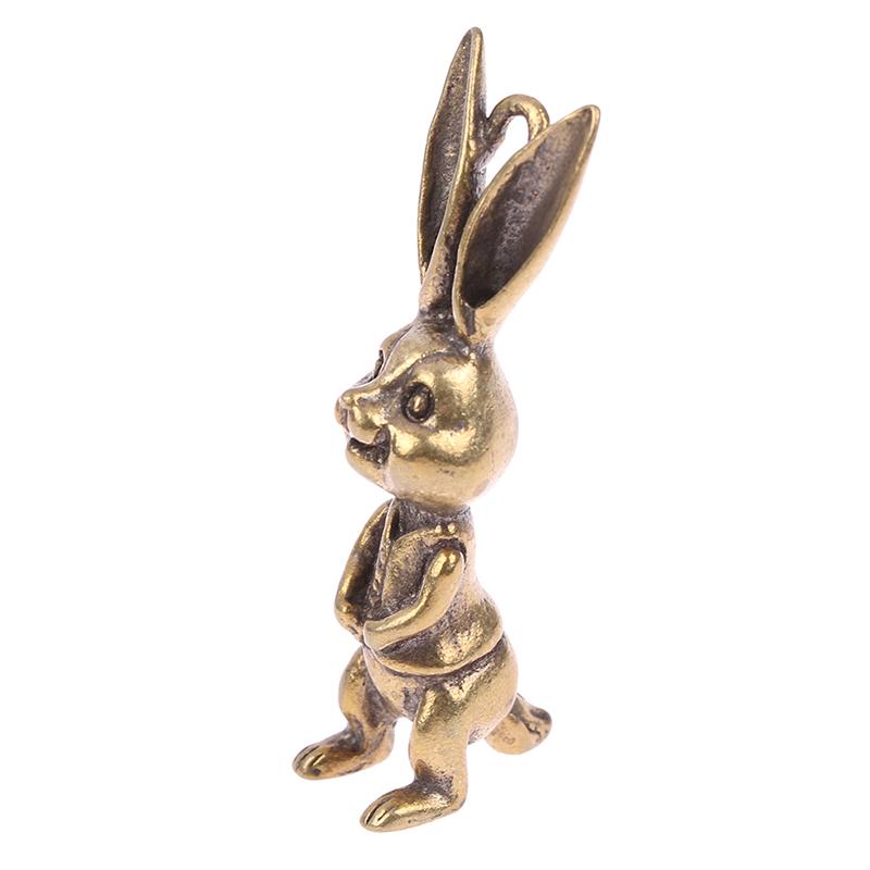 Vintage Brass Cute Rabbits Keychains Pendants Zodiac Animal Key Chains Hangings