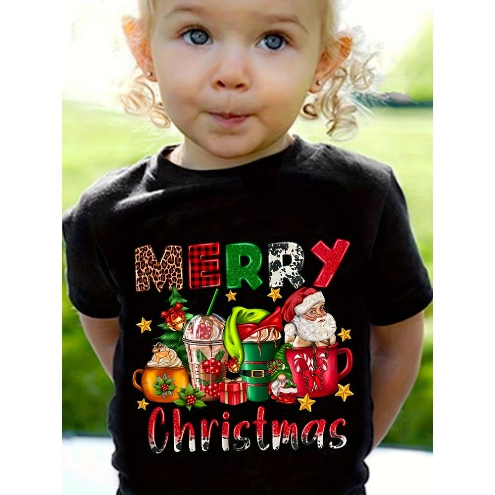 Cute Animals Printing Christmas T-Shirt Festive Short Sleeve Boys Girls Clothes Christmas Gift Child Top