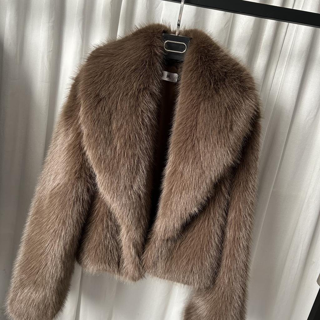 Płaszcze ze sztucznego futra Damskie Krótkie Kurtki Kieszeń Kołnierz Klapowy Długie Rękawy Luźny Splot Futrzane Okrycia Wierzchnie Jesień Zima