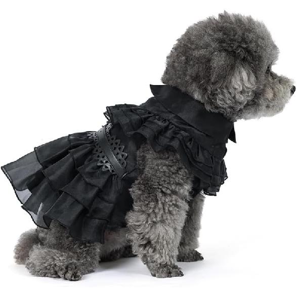 Pet Dog Cat Wednesday Dress Addams Costume Cosplay Cute Puppy Kitten Black Coat Clothes with Belt Halloween Party Dress Up Pretend Play for Small