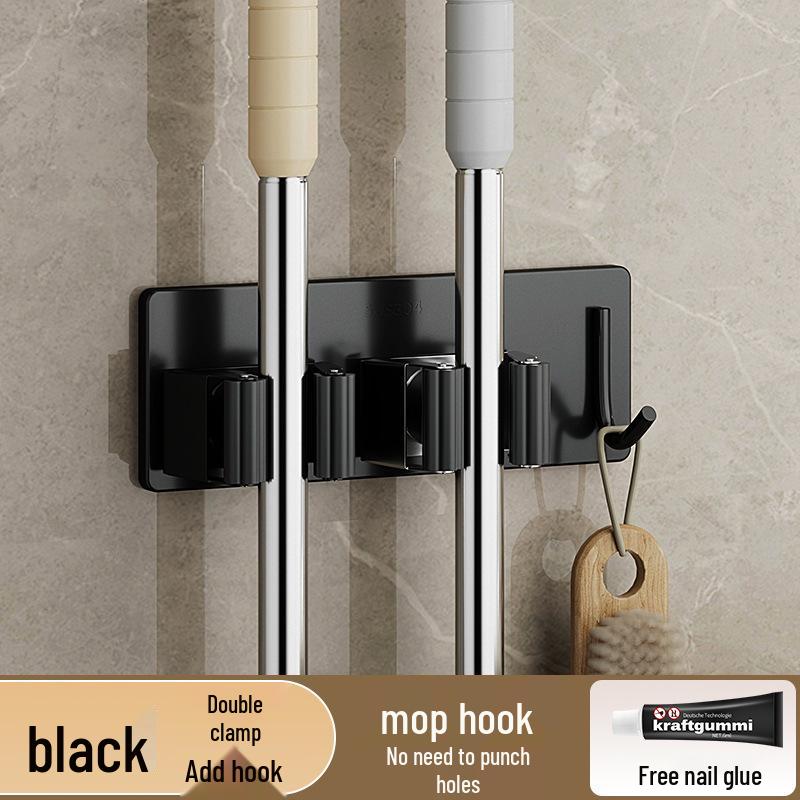 304 Stainless Steel No-Punch Mop and Broom Hook for Bathroom Storage