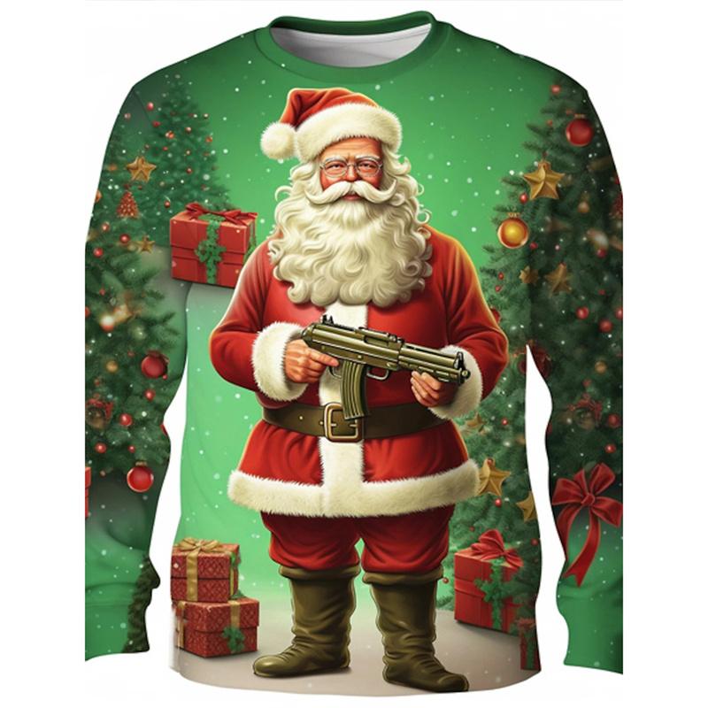 Santa Claus Pattern T-Shirt For Men Christmas Balloon 3D Printed T Shirts Autumn Casual Long Sleeves Loose Round Neck Tops Tees