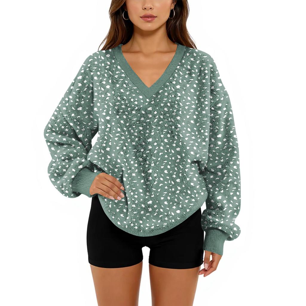 Women's V-Neck Sweatshirt Plush Solid Color Casual Fashion Long Sleeve With Pocketed Pullover Top