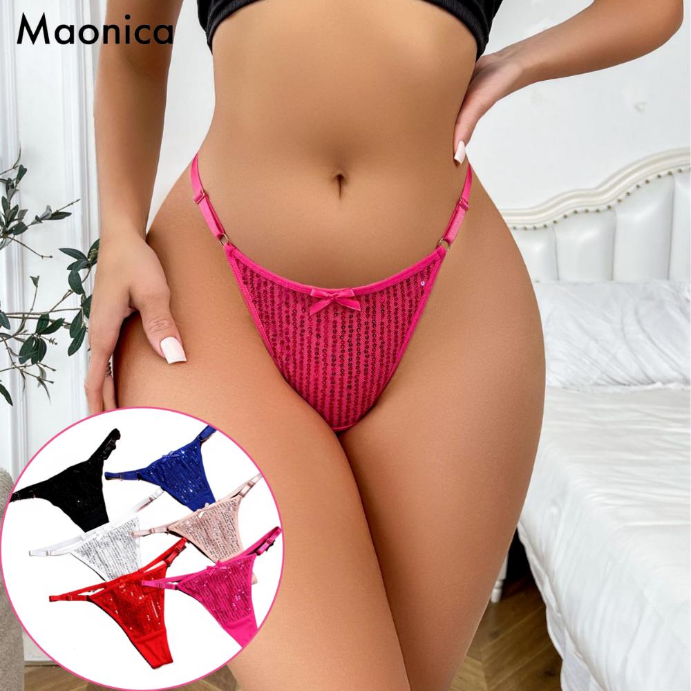 Evropská velikost Perleťové flitrované tanga Sexy kalhotky s nízkým pasem pro ženy Pohodlná tanga Dámské nastavitelné T kalhotky