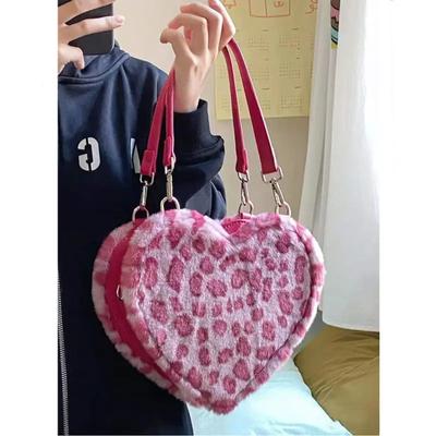 Women Bag Korean Sweet Heart Leopard Autumn Winter Shoulder Bags Handbag Pures And Bags Crossbody Girls Bag Small Fresh
