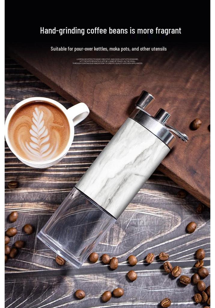 Wood Grain Stainless Steel Hand Coffee Grinder with Handle