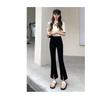 High Waist Split Micro Flared Black Cropped Suit Pants For Women
