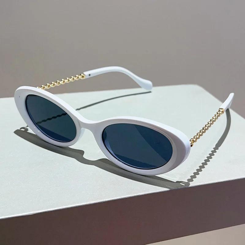New In Luxury Brand Designer Small Frame Oval Sunglasses Women For Men Vintage Fashion Sun Glasses Punk Metal Chain Shades Uv400