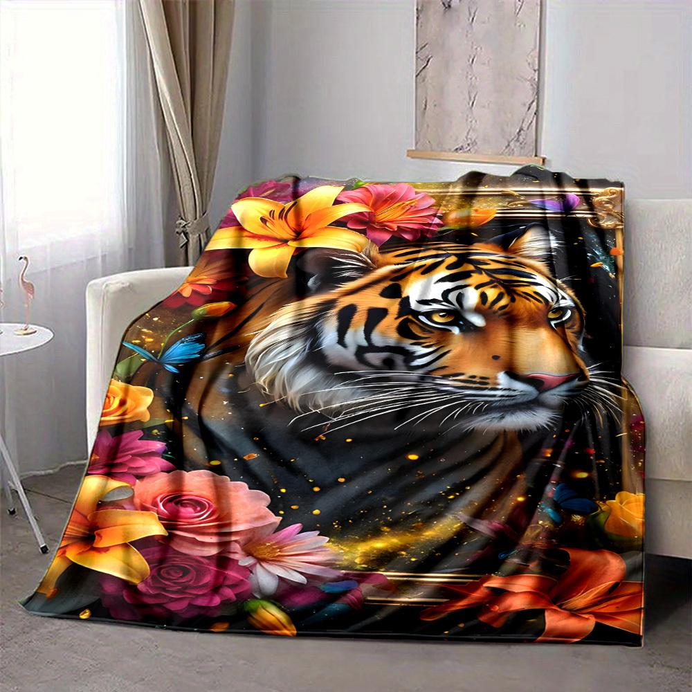 1pc Tiger Portrait Blanket Lightweight Flannel Blanket Throw Blanket For Sofa, Bed, Travel, Camping, Livingroom, Couch, Chair, And Bed yy2509026219