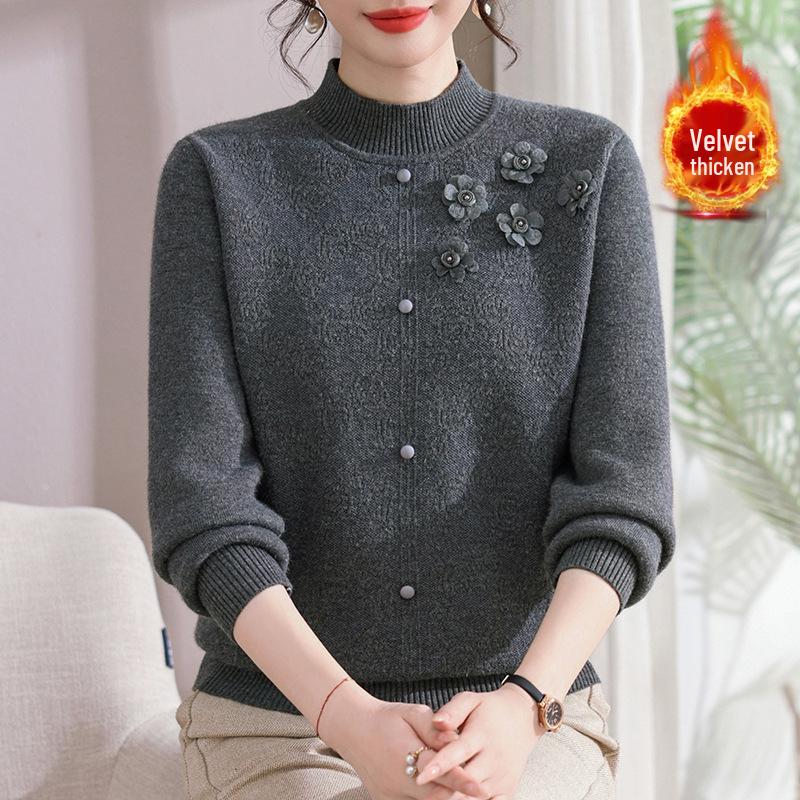 Winter New Style Women's Plus Velvet Knit Pullover - Thick, Warm Outerwear for Moms