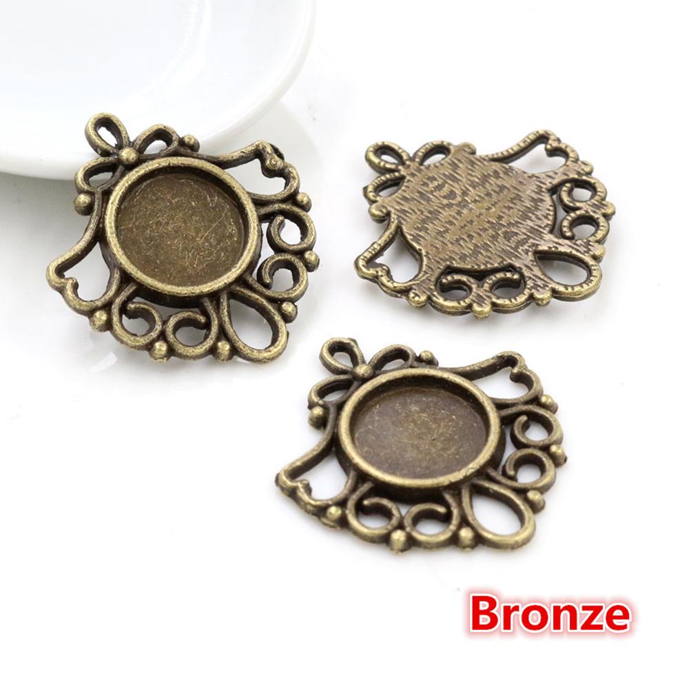 20pcs 12mm Inner Size Antique bronze Black Silver Plated Fashion Style Cabochon Base Cameo Setting Charms Pendant