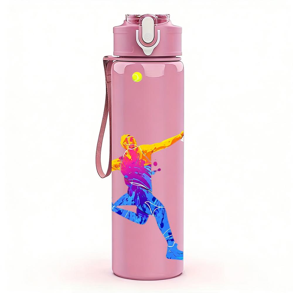 1PC Tennis Player Splash Silhouette 750ml Color Plastic Water Bottle Leakproof Flip Straw Lid For Sports Office Home Use