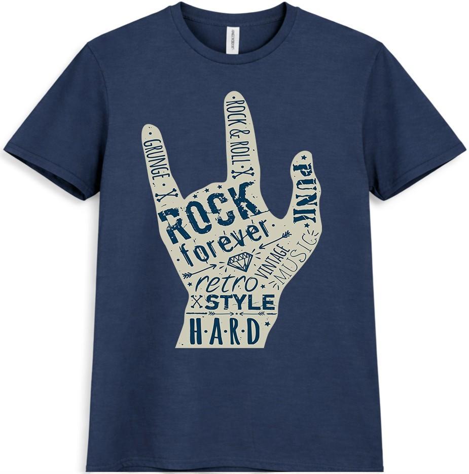 Rock Forever T-Shirt Rock and Roll Hand Sign Graphic Retro Music Tee