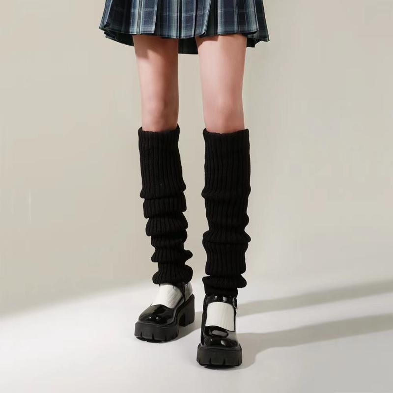 70cm Over Knee Japanese JK Uniform Leg Warmers Korean Lolita Winter Girl Women Knit Boot Socks Pile Up Socks Foot Warming Cover