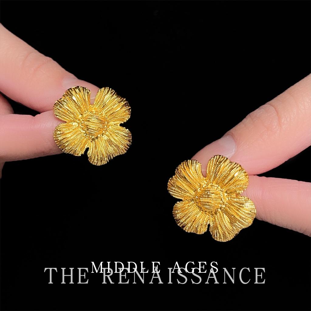 Ретро преувеличенные серьги-пусеты матовые трехмерные серьги-цветы металлические украшения для ушей