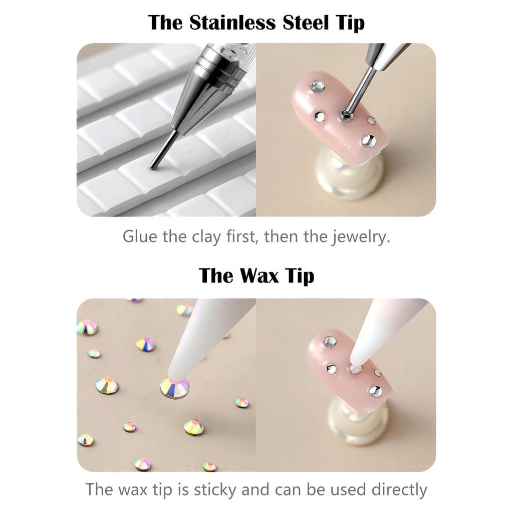 Strass-Picker Punktierstift, Doppelseitiger Strass-Edelsteine Kristalle Nieten Picker Wachsstift Maniküre Nagelkunst DIY Dekorationswerkzeug