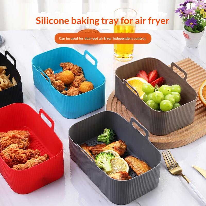 Air Fryer Silicone Pot Air Fryer Liner Heat Resistant Air Fryer Bake Silicone Basket Rectangle Baking Pan For Oven Microwave