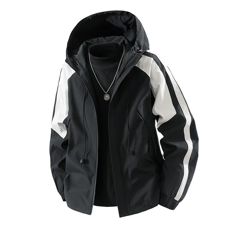 Men's Hooded Contrast Zipper Pocket Cardigan Autumn and Winter Fashionable Casual Top