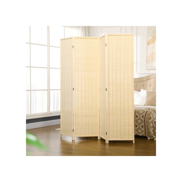 Paravent - MUVOE - 4 Panneaux - Bambou et Coton - Pliable - 180 x 180 cm