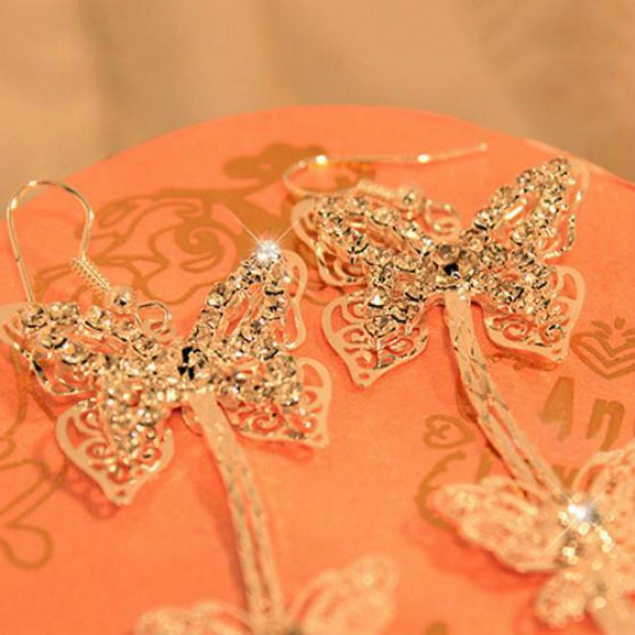 Women Butterfly Wedding Party Drop Long Tassels Hook Linear Earrings