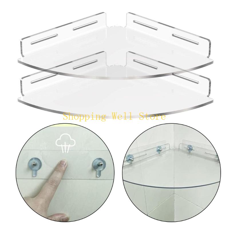 

KX4B 2Pcs Clear Floating Shower Corner Shelves Bathroom Storage Shelf Strong Adhesive CN