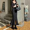 Before and After Two Wear A-line Fishtail Skirt Bustier Skirt Female High Waist Slim Elastic Open Fork Medium-length Package Hip Skirt Denim Skirt
