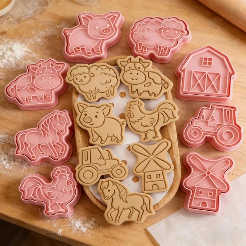 8Pcs Farm Animal Baking Molds Windmill Cow Pig Horse Chicken Sheep Cookie Cutter For Fondant Decor Baking Tool Kitchen Supplies