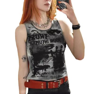 Women Fashion Sleeveless Tie-dye Vest Top Round NeckT-shirt Tank Tops