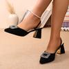 2026 Summer New Pointed Square High Heel Rhinestone Buckle Sandals Suede Korean Version of The Wild Baotou Female Cool Shoes