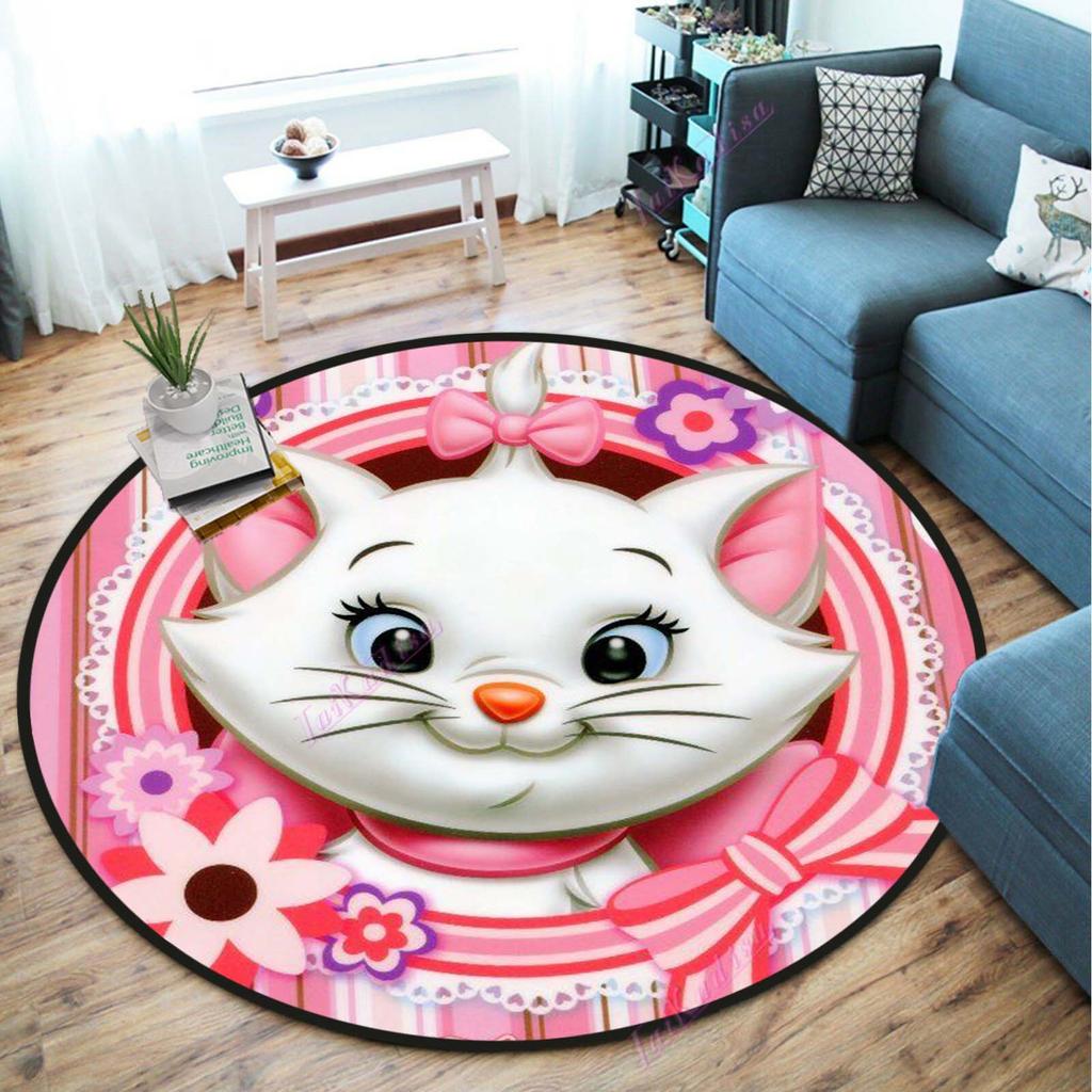 Süße Marie Katze Runder Teppich Rosa Katze Cartoon Runder Teppich Läufer Fußmatte Anti-Rutsch Stuhlmatte für Kinder Spielmatte
