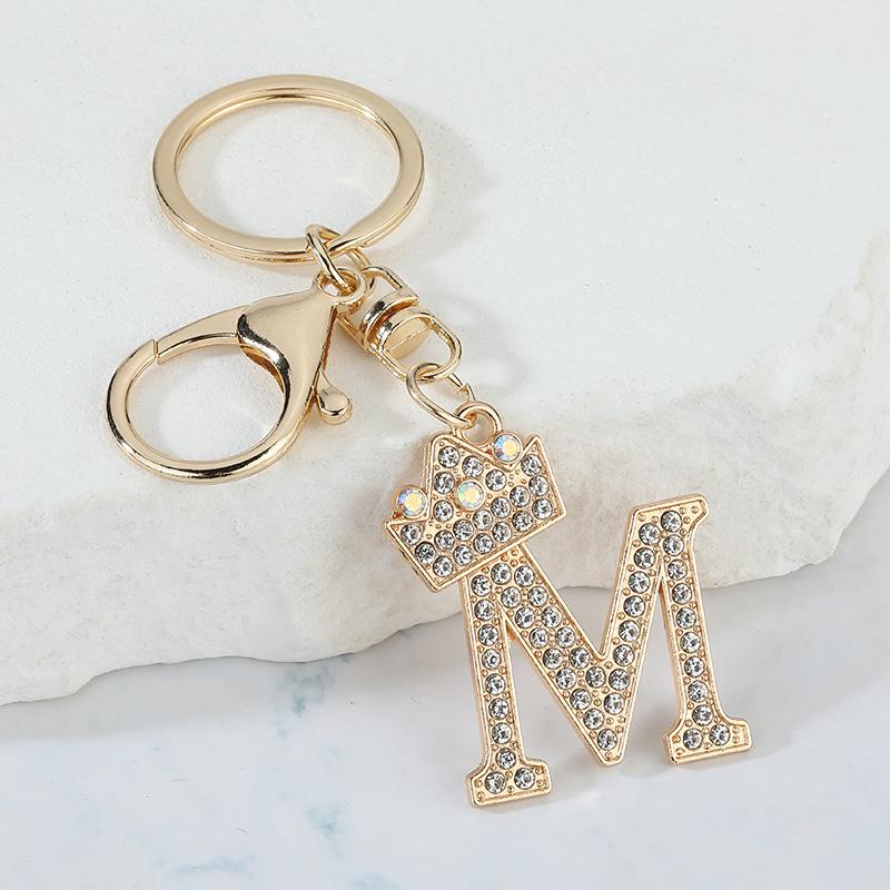 Unique Crown Crystal Rhinestones A-Z Letters Pendant Keychains For Men Women 26 Alphabet Car Key Ring Name Jewelry Keyrings Gift