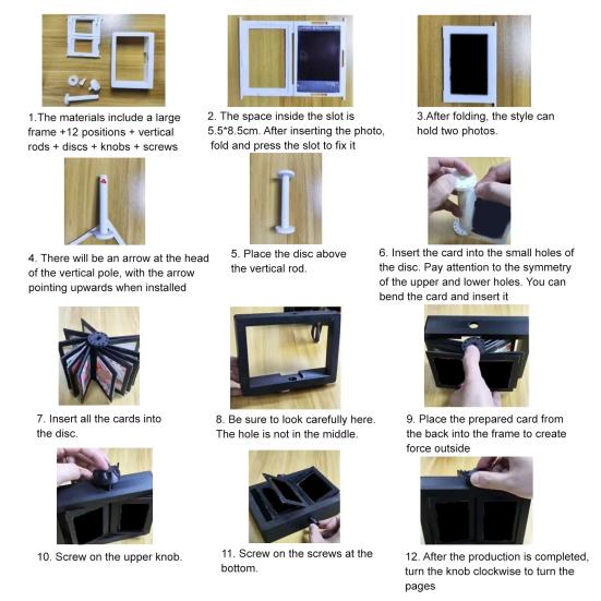 Roterande Fotoram 3D-tryckt Foto-karusell Rotera och Vänd Sidor Fotohållare Skrivbordsdekoration för Visning Organisering av Foton