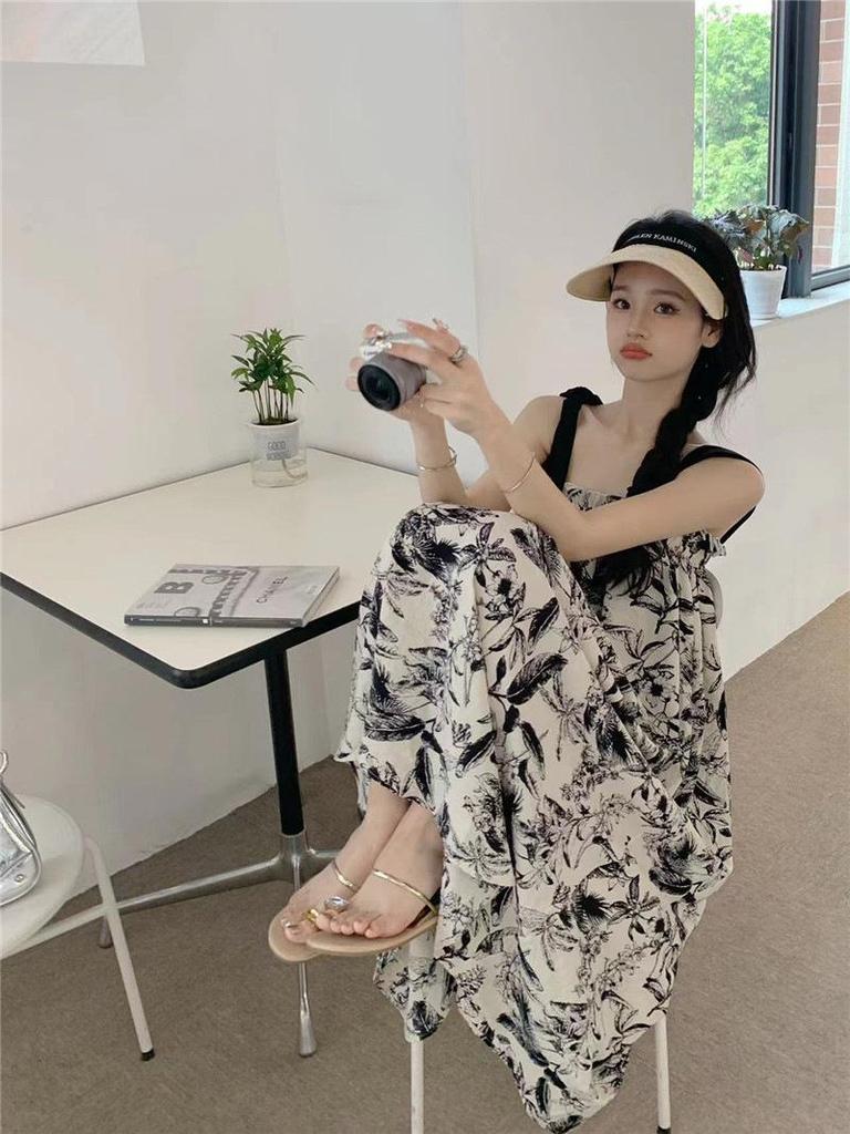 Damen Retro Tintenprint Schnür-Plissee-Camisole-Top