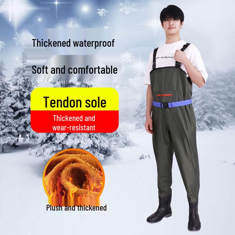 Insulated Waterproof Fleece-Lined Waders: Half-Body, Full-Body, Wear-Resistant Fishing Pants with Leather Reinforced Crotch