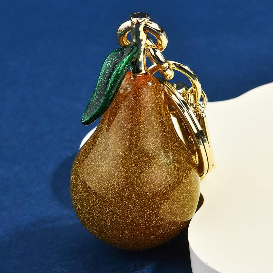 Keychain Pendant Glossy Glitter Resin Pear Shape Enamel Leaves Design Key Chain with Anti-Oxidation Lobster Clasp Lightweight Bag Accessory