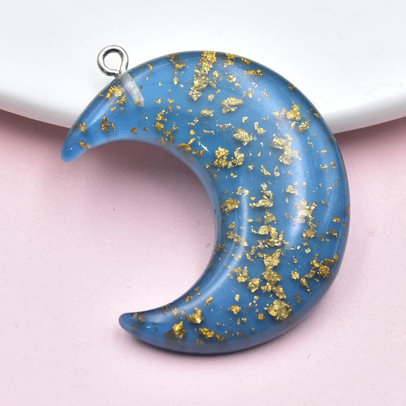 Colored Resin Moon Pendant Keychain with Gold Foil - DIY Jewelry Accessory