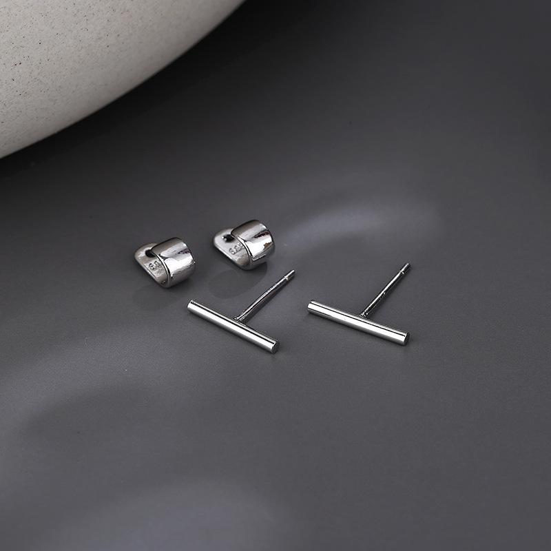 925 Silver Geometry Studs Earring for Women Splicing Korean Hip Hop Versatile Jewelry Gift