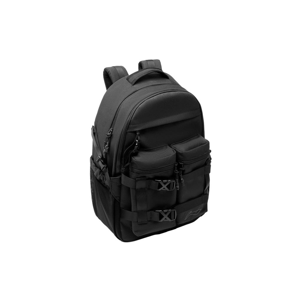 Li Ning Sports Lifestyle Series Water-Resistant Eco-Friendly Zipper Closure Polyester Sports Backpack Unisex Backpack Black ABSU159-1