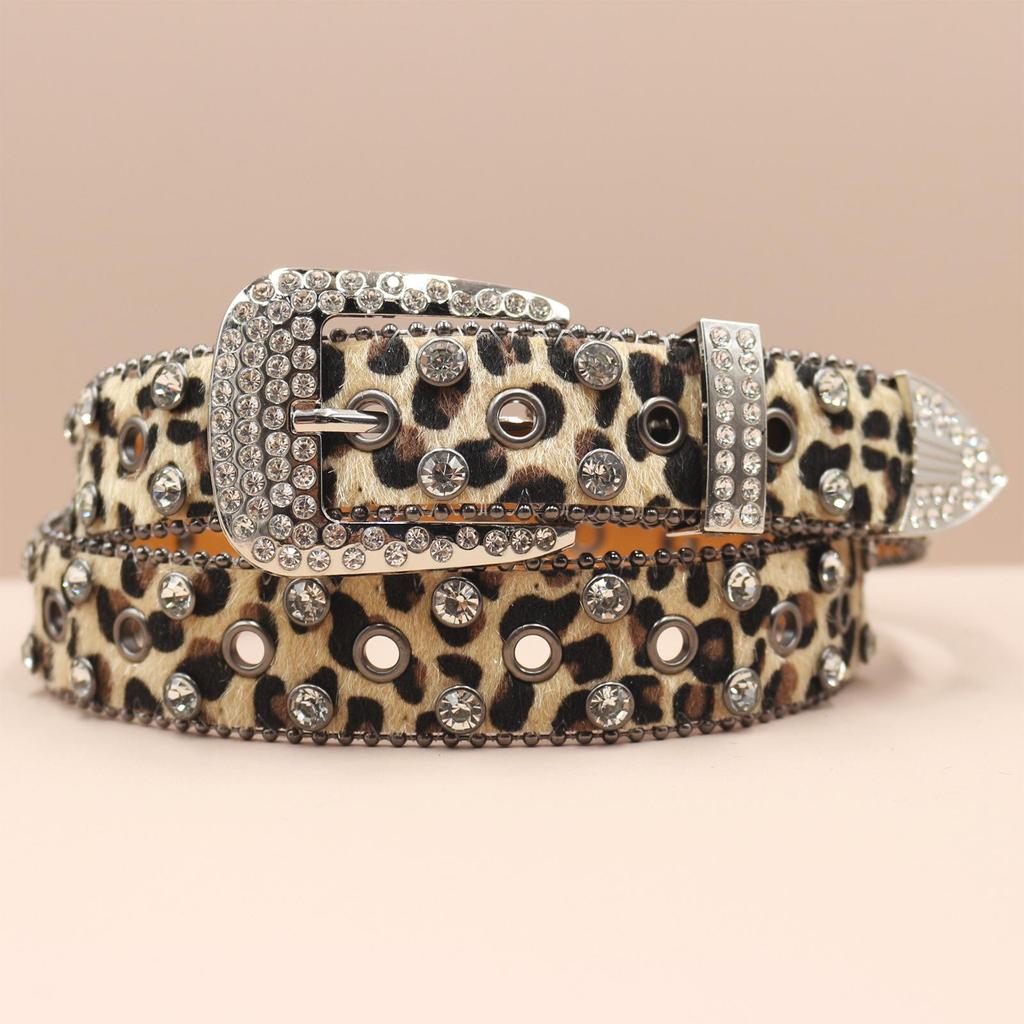 European & American Leopard Rhinestone Leather Belt: Trendy & Versatile Men's Accessory