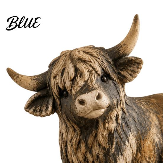 Country Style Shelf Decorations Farmhouse Highland Cow Figurine Resin Scottish Bull Statue Rustic Detailed Pastoral Home Accessories Tabletop