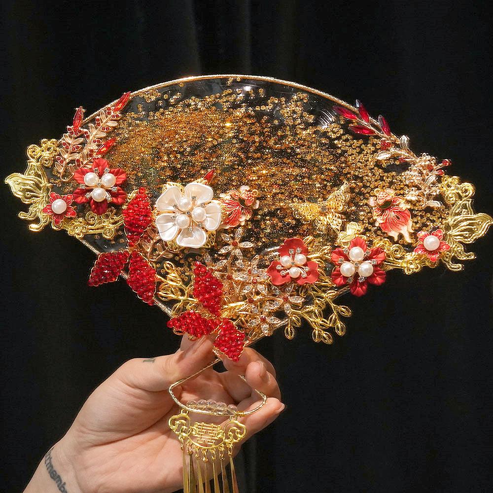 Original Handmade Red Xiuhe Wedding Fan for Bride - Ancient Style Bridal Accessory.