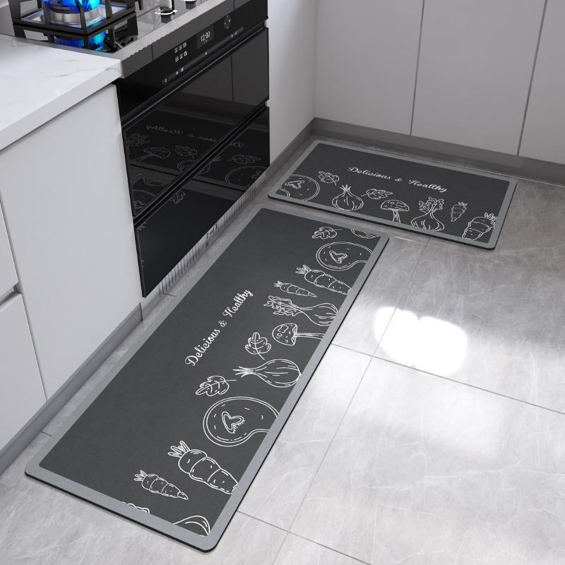 Japanese Style Kitchen Mat  Happy Cooking Kitchen Utensil Print Non Slip Waterproof Oilproof Kitchen Floor Rug Easy To Clean