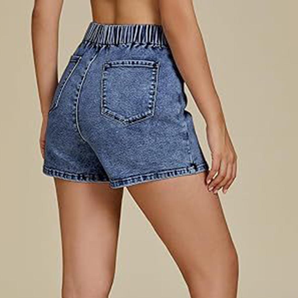 High Waist Denim Skort for Women Casual Asymmetrical Overlap Design Stretchy Fabric Mini Skirt Shorts for Daily Wear