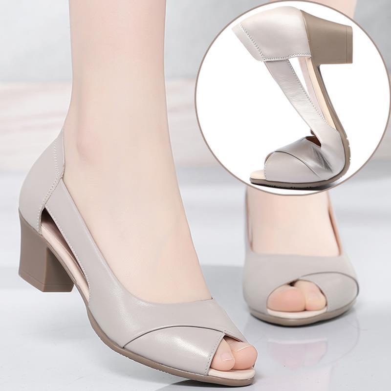 Fashion FHC New Women Peep Toe Sandals,Fashion Block Mid Heels Summer Working Shoes For Office Lady,Slip On,Black,Grey,Dropship